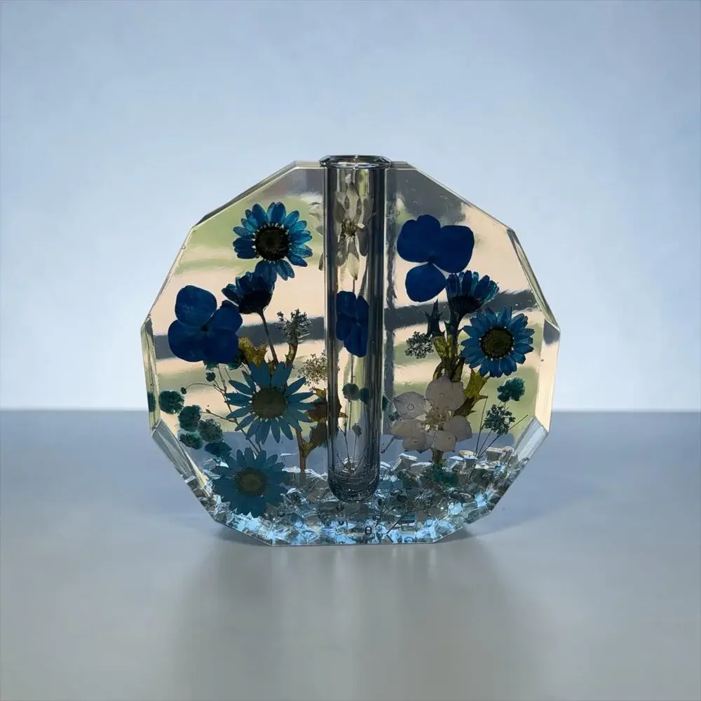 Forever Bloom Blue Meadow Bud Vase Real Pressed Flowers in Crystal Clear Resin